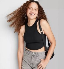Wild Fable Women's Sleeveless Ribbed Fitted Casual Crop Tank Top - Black