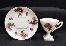 Lefton's Exclusives China Hand Painted Demitasse Pedestal Tea Cup & Saucer