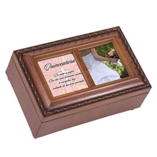 Quinceanera Wood Finish Small Jewelry Music Box Wind Beneath My Wings
