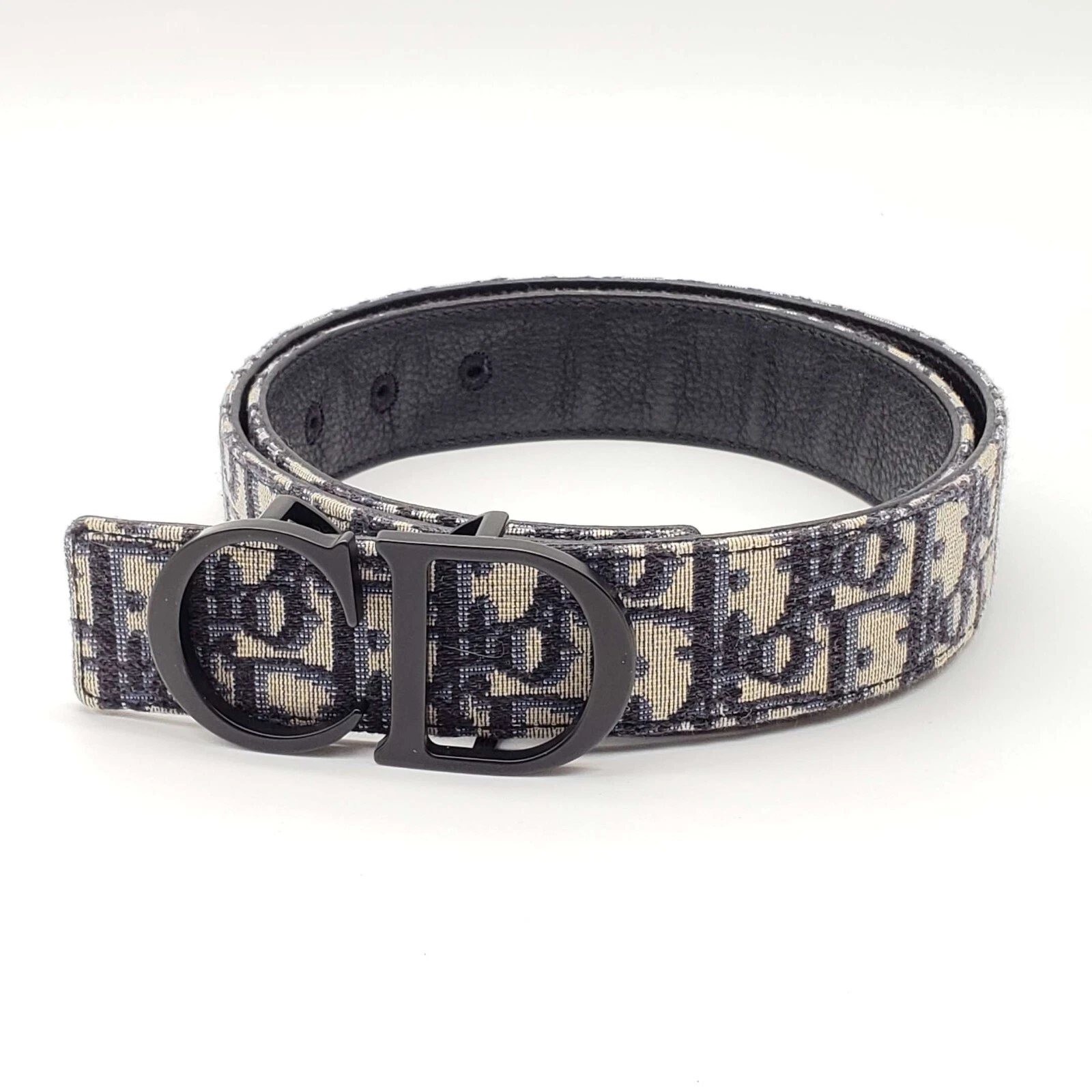 Ceinture 100% Authentique Christian Dior Oblique CD Cuir et Toile Taille 85