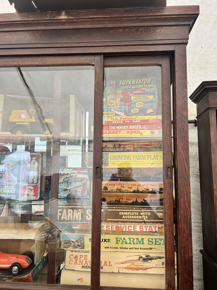 vintage antique oak country store display cabinet 94” L x 25” D x