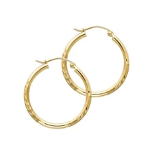14K Yellow Gold 2mm  Diamond Cut Hoop Earrings