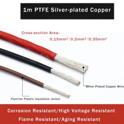 PTFE Silver-plated Copper Strand Electrical Wire Cable Multi-colour 0.15-0.35mm²