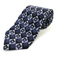 Wembley Luxury Tie Dark Blue Gray Geometric Printed Silk Necktie Hand Made