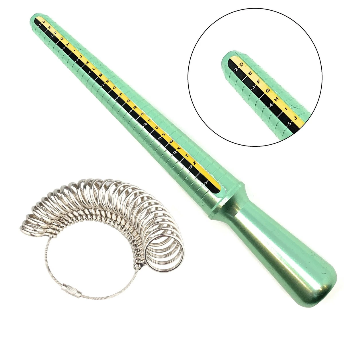 UK SIZER* GREEN METAL JEWELLERY FINGER RING MANDREL MEASURER TOOL GAUGE  STICK