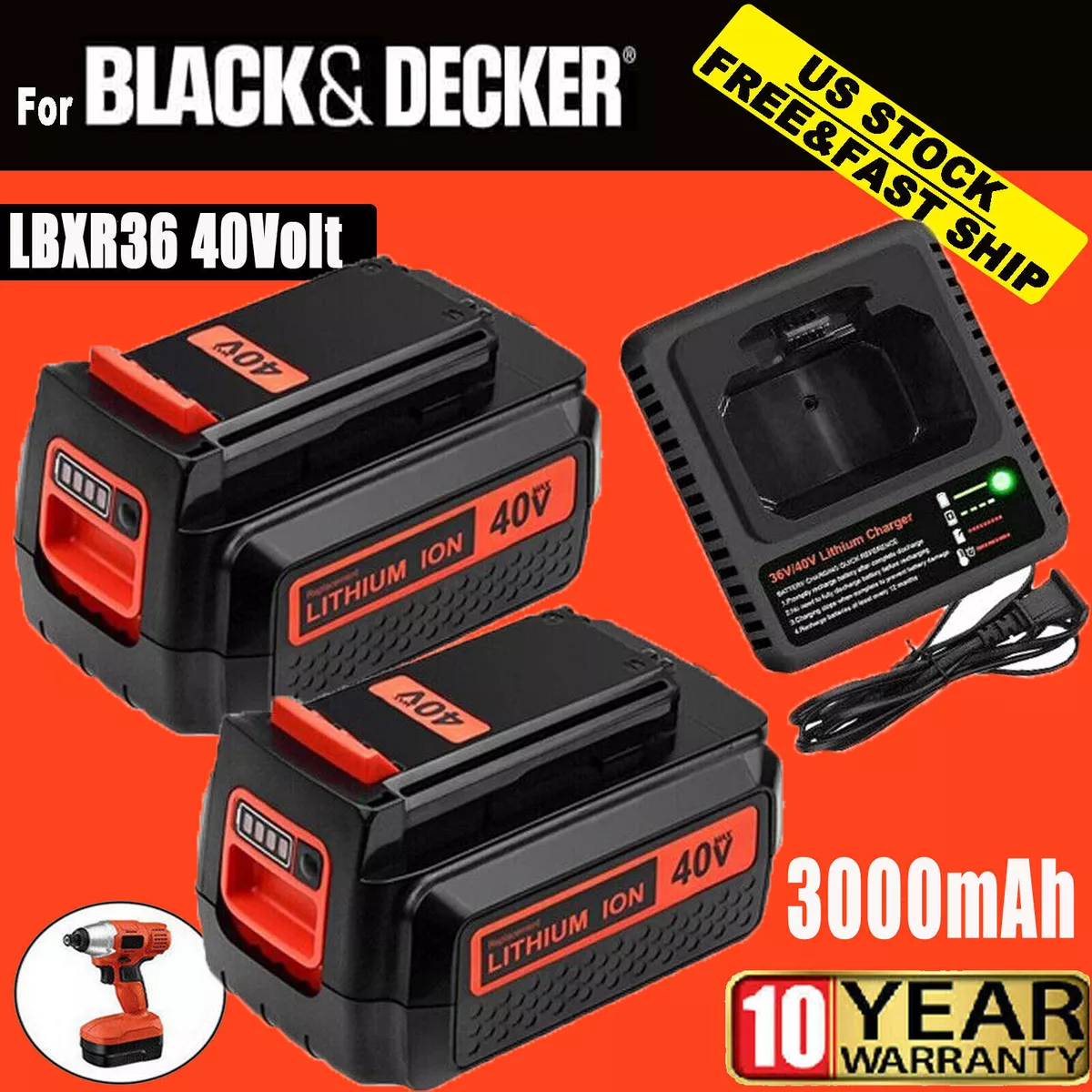 40V 3.0Ah for Black+Decker 40 Volt Max Lithium Battery LBXR36