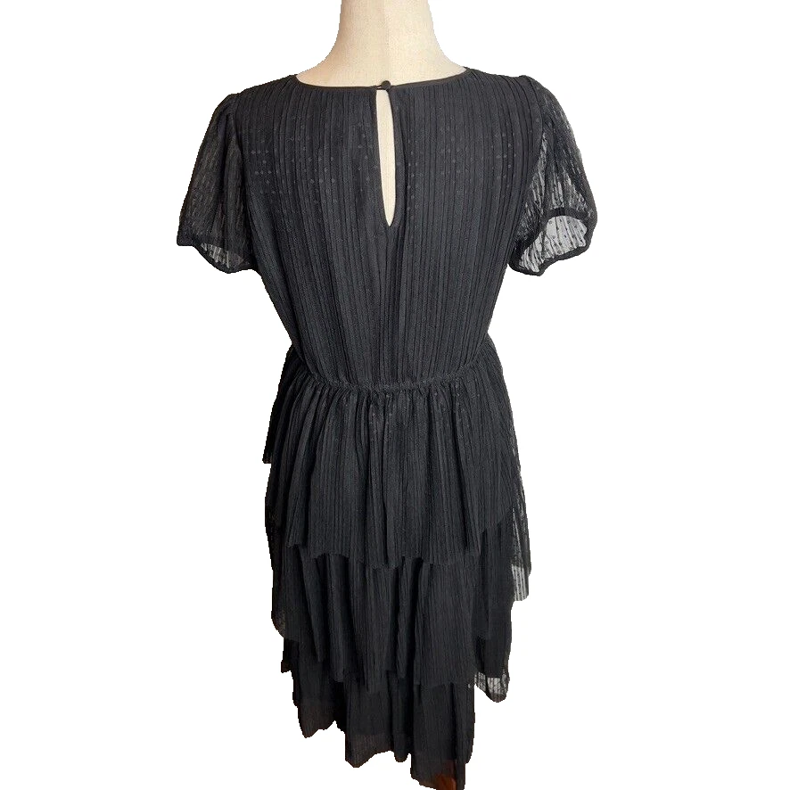 Vestido J.Crew Mujer Plisado Punto Rebajado Manga Abullonada Negro Talla 4 CE623 Poliéster Foto 4 de 4