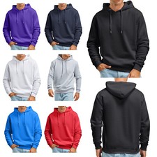 Mens Long Sleeve Jogging Hoodies Casual Plain Drawstring Pullover Activewears