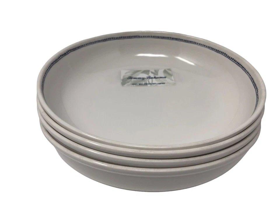 Tommy Bahama 三聚氰胺白色蓝色圆点边缘沙拉意大利面汤圆形碗 4 件套 — 第 2/4 张图片