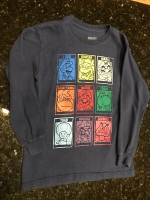 Nintendo Super Mario boys long sleeve characters shirt Size M navy blue 