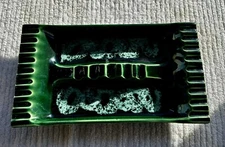 Vintage Green Pottery Ashtray Made In USA 12x7”