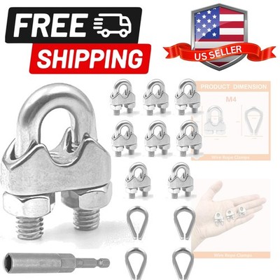 8 Pcs M4 Wire Rope Clamps Cable Clamps 4 Pcs 5/32 Wire Rope Thimble U Bolt Sa...