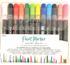 Dual Tip Acrylic Paint Markers 24 pc Set 22 Acrylic  2 Metallic Colors