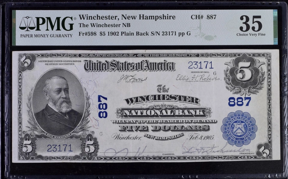 1905  Winchester, NH - $5  National Bank Note, Plain Back PMG 35-Choice - Image 2 of 4