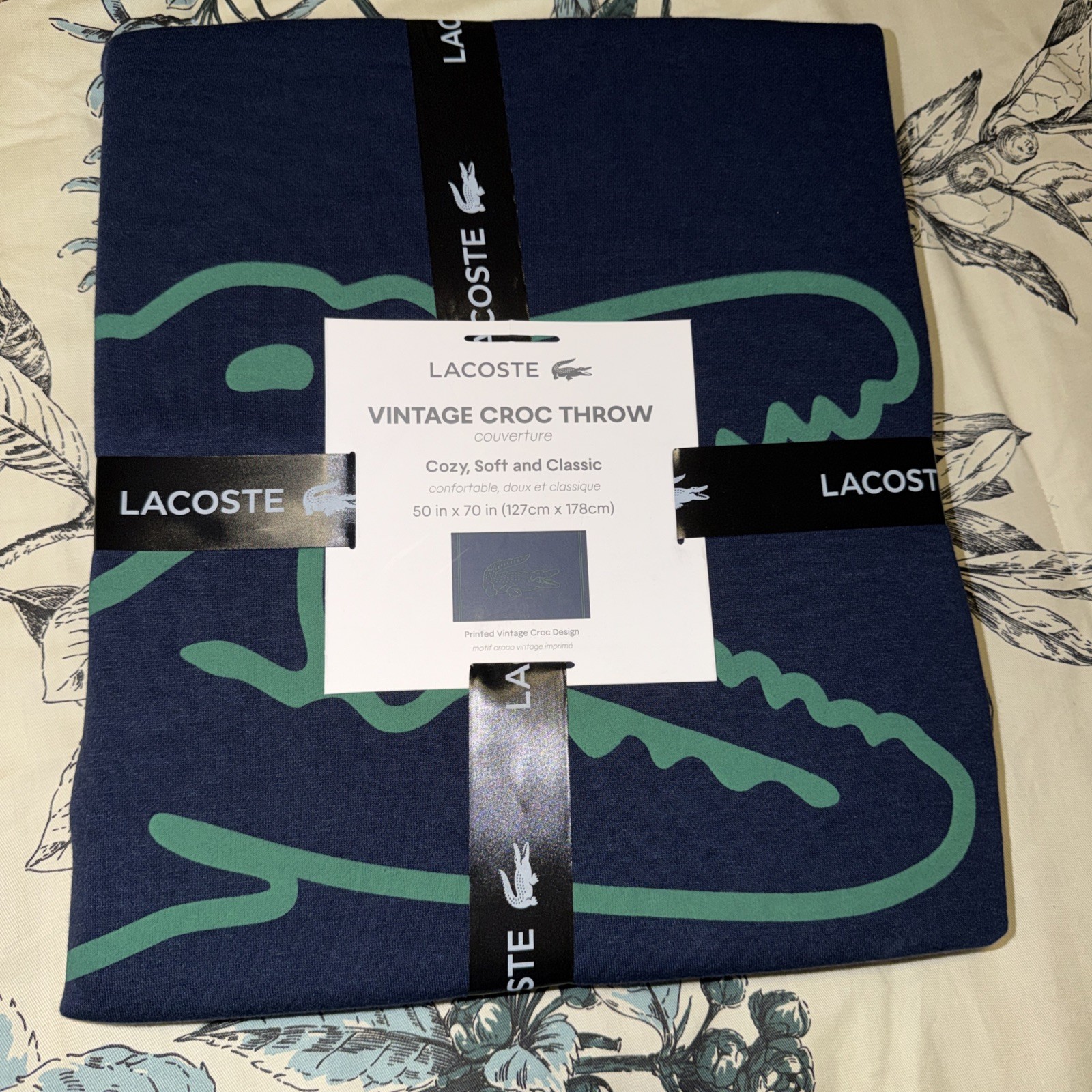 Lacoste Home Navy Vintage-Like Croc Throw, 50" x 70"
