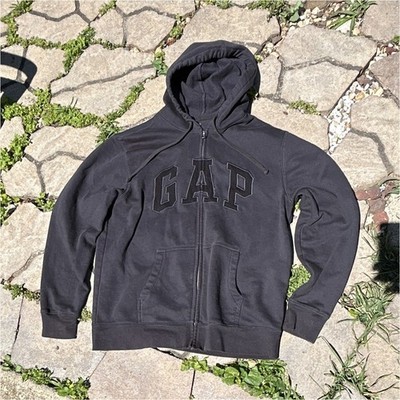 Gap Black Fleece Men's Size L Full Zip Hooded Hoodie Sweatshirt Logo Solid