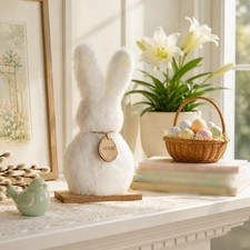 2 St&uuml;ck Osterhase Pl&uuml;sch Osterdeko Osterhasenfigur Holzsockel Fr&uuml;hlingsdeko