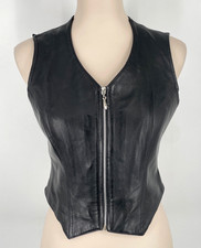 PETITE SOPHISTICATE Women's XS/S Black Leather Front Vest waistcoat ribbed knit