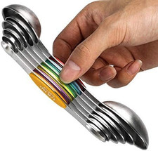 Magnetic Measuring Spoons Set of 6 Stainless Steel Dual Sided Stackable Teaspoon