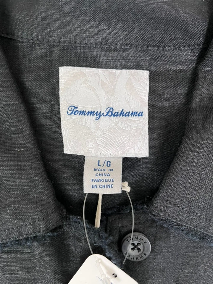 Tommy Bahama Two Palms 100% Linen Jacket Women Raw Edge Trucker Black Size XL - Image 2 of 4