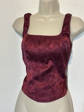 Vtg 98 Victorias Secret M Corset Style Cami Red Wine Satin Jacquard Top Vamp