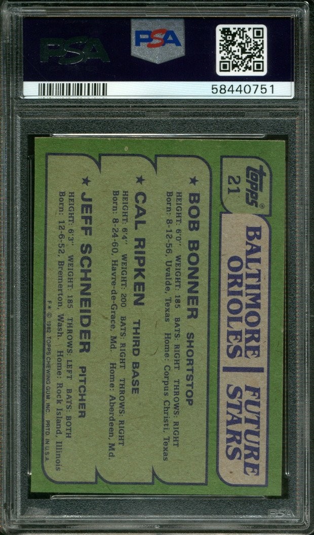 1982 TOPPS #21 CAL RIPKEN JR. RC ORIOLES HOF PSA 9 DNA AUTO 10 view 2