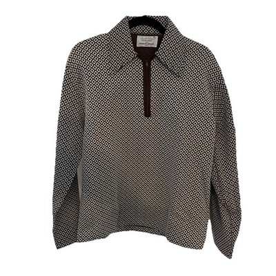 Arnold Palmer Robert Bruce Golf Long Sleeve Polo Shirt Doubleknit BROWN & WHITE
