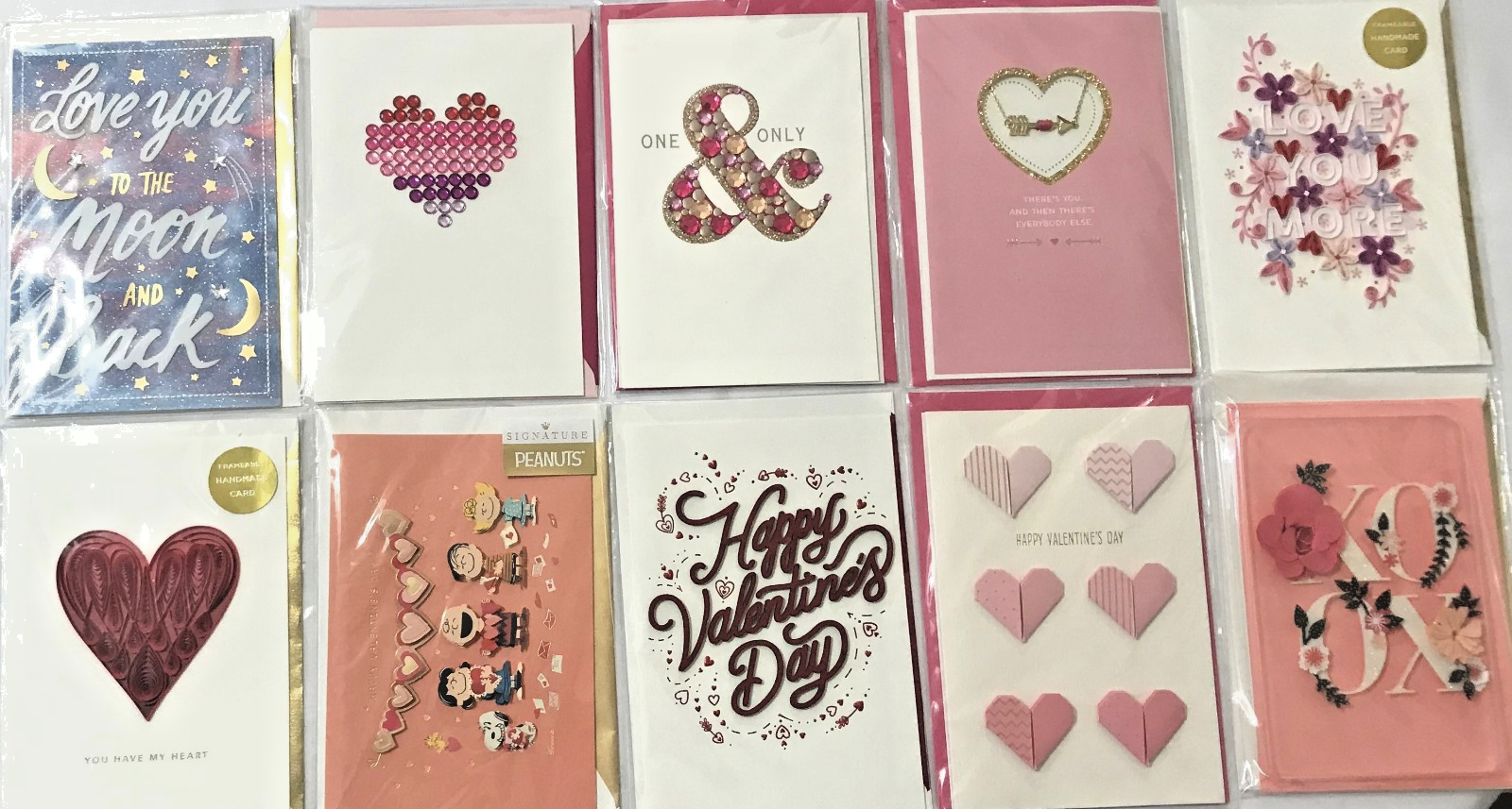 10 Lot Hallmark Signature Valentine's Day Cards Premium Assortment w Necklace