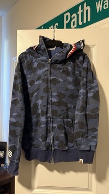 BAPE Double Tiger Shark full zip hoodie Blue camo A Bathing Ape Size M