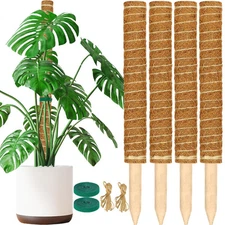 Moss Pole, 4 Pack 17inch Monstera Plant Support Stackable Moss Poles for Plants