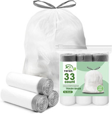 15 Gallon Trash Bags Drawstring,Tall Kitchen Trash Bags,50 Liter White Garbag...