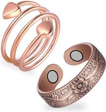 2PCS Copper Rings for Women,99.99 Pure Copper Magnetic Thumb Ring with M