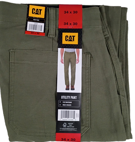 CAT Men's Utility Pants Flex Waistband Multi-Pockets Size 34x30 Green New