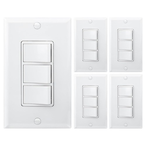 Baomain 5-Pack Decora Rocker Switches - 3 Single Pole, 15A 120V, Commercial Grade, With Wall Plates - View #9