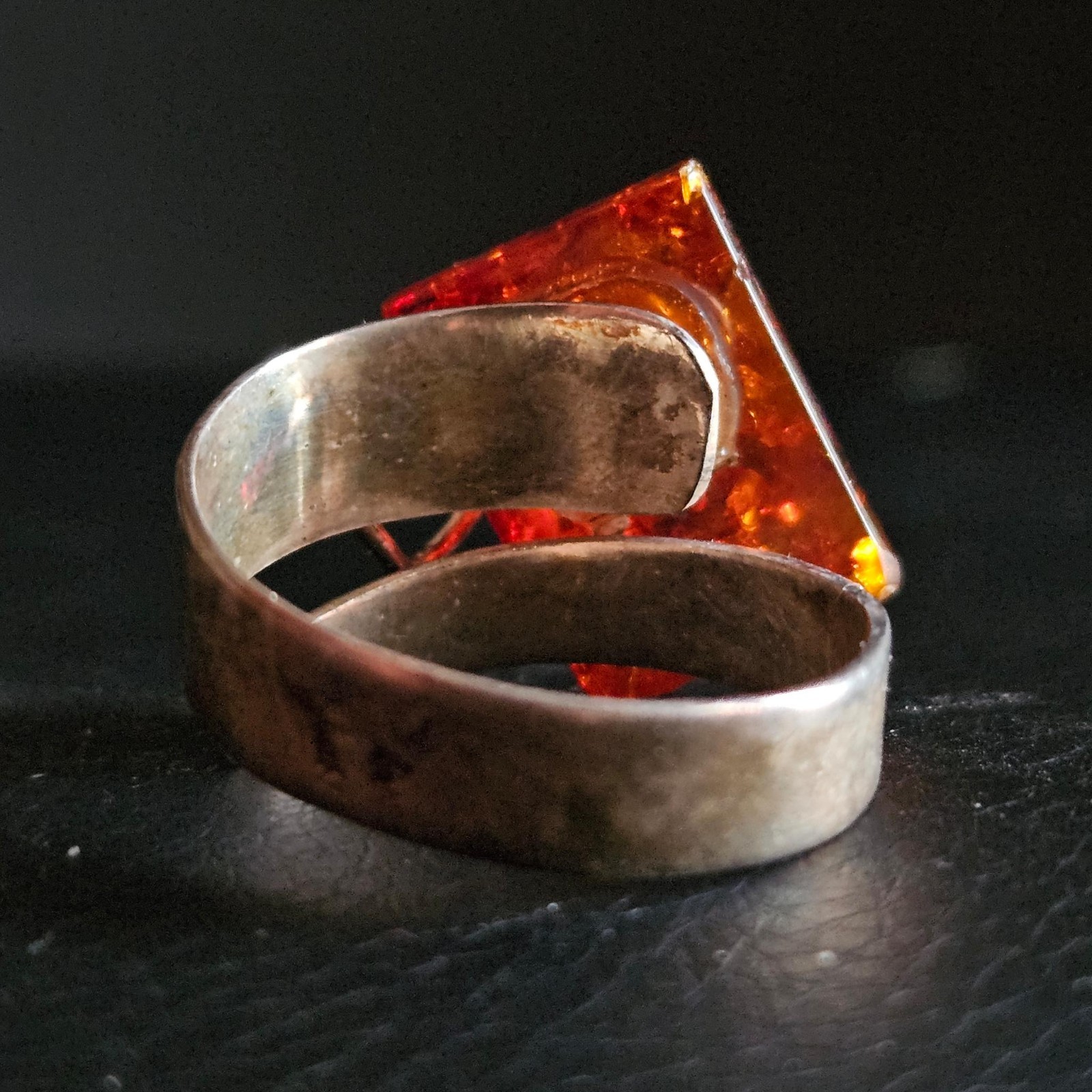 Spiral Ring Solid Silver Stone Amber Effect Origi… - image 6