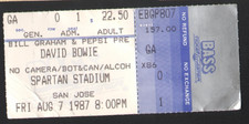 DAVID BOWIE with X CONCERT TICKET STUB AUG 7 1987 SAN JOSE CA SPARTAN STADIUM