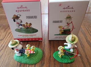 2017 & 2019 Snoopy Beagle Scout Figurine Ornaments Flag Folding & Archery