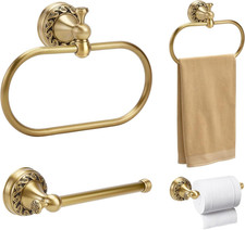 Antique Brass Toilet Paper Holder and Hand Towel Ring Set, Wall Mounted