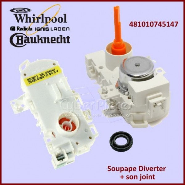 Soupape diverter Whirlpool 481010745147 W10457476 MDV8231 déviateur eau lave vaisselle