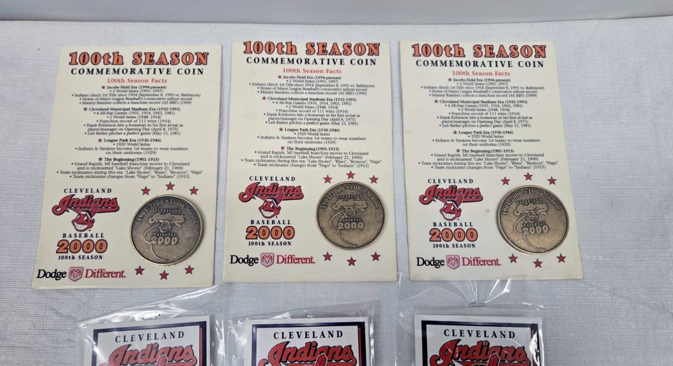 Cleveland Indians 100th Season Commemorative Coins & Pins Baseball 2000 Lot of 6 - Image 3 of 4