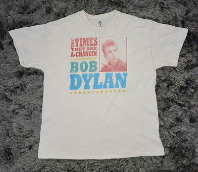 Bob Dylan Shirt Mens XL Off White The Times They Are A Changin Music Band Tee
