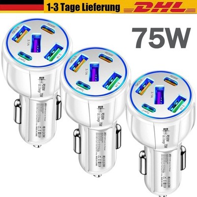 Auto Ladegerät 75w USB-A Zigarettenanzünder 5in1 Ladeadapter KFZ LKW