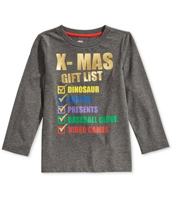 Epic Threads Boys X-Mas Gift List Graphic T-Shirt, Grey, Toddler, 4T