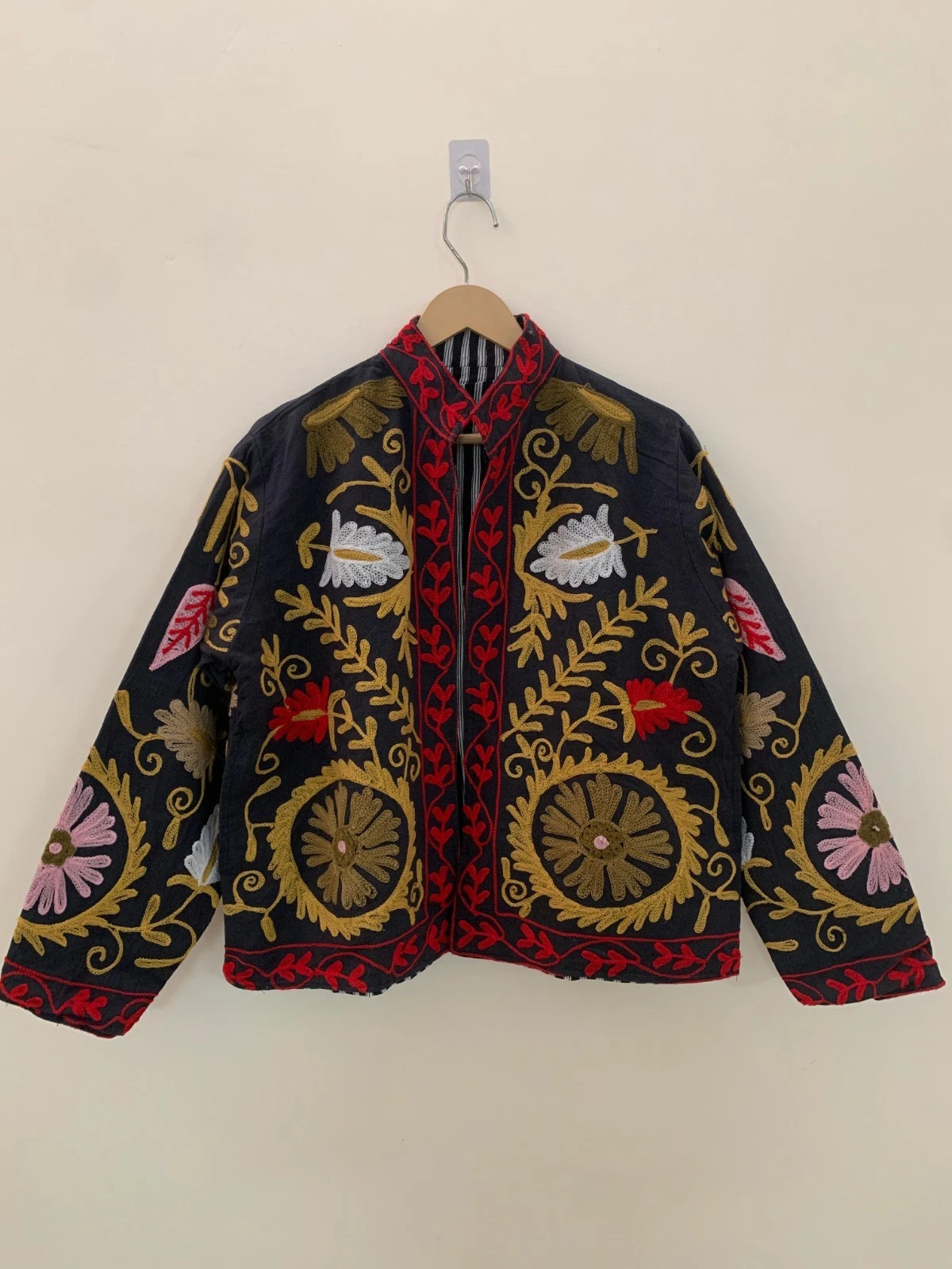 Velvet Suzani Embroidered Coat Winter Jacket Boho Suzani Coat Statement Jacket