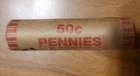 Wheat Penny roll 1909-1958 with silver Roseavelt Dime on each end