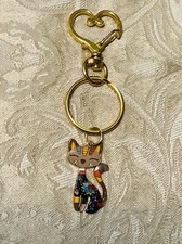 Kitty Cat Floral Keychain Enamel Bag Charm Animal Cute Book Bag Charm