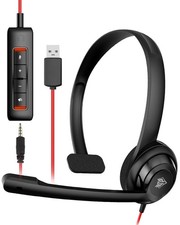 HW02 USB Headset with Microphone Noise Cancelling in-line Control, Ultra Com...