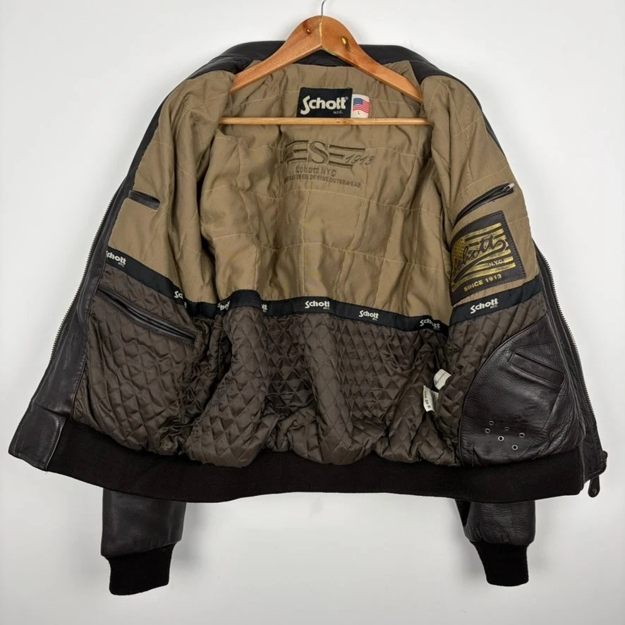 Chaqueta de cuero para hombre Schott NYC motociclista bombardero vuelo motocicleta marrón grande