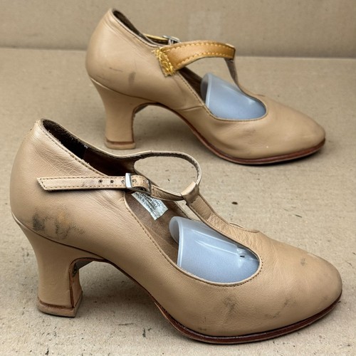 Bloch Women's Tan Leather T-Strap Character Dance Shoes Size 7 need clean