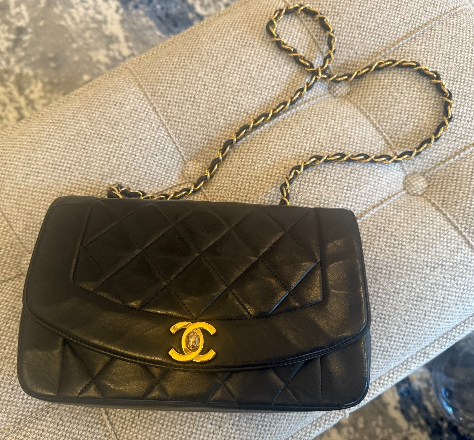 Chanel Black Quilted Lambskin Leather Small Diana Classic Single Flap Bag